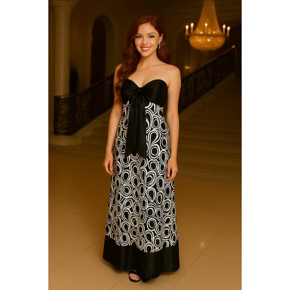 Vintage Jessica McClintock Strapless Black and White Gown - Size 8 - Picture 1 of 16
